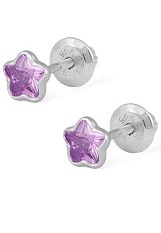 beautiful small light purple silver cz baby birthstone earrings